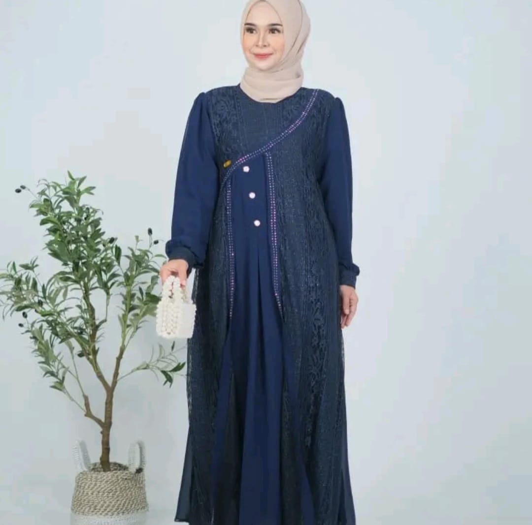 Gamis Khansa Brokat – NavyClassic Charm