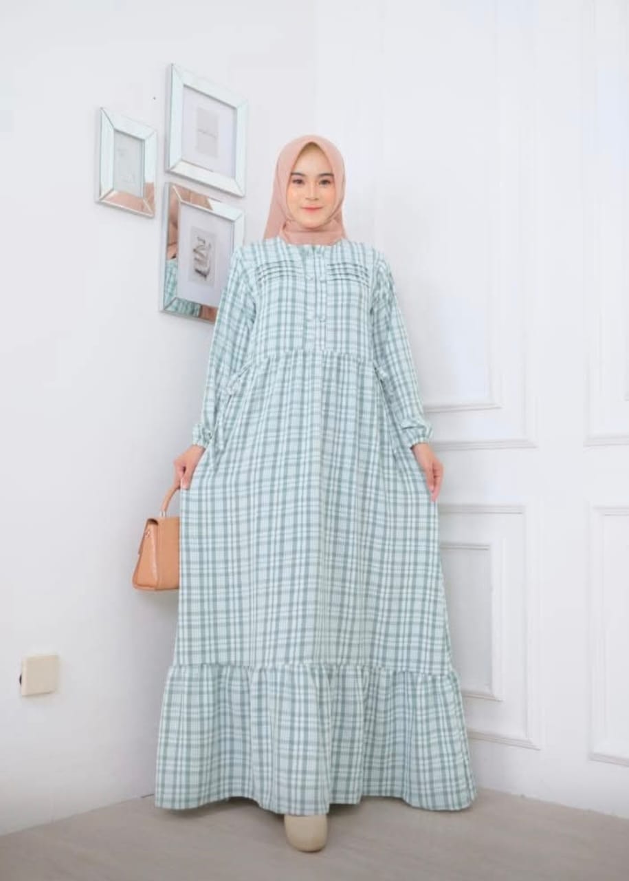 Gamis Lathifa Plaid – Wardah Mint Soft